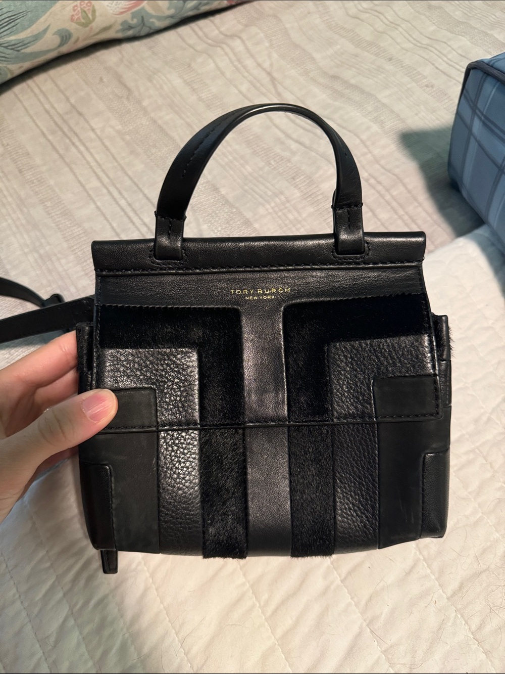 Tory Burch Black Mixed-Material Top-Handle Shoulder Bag